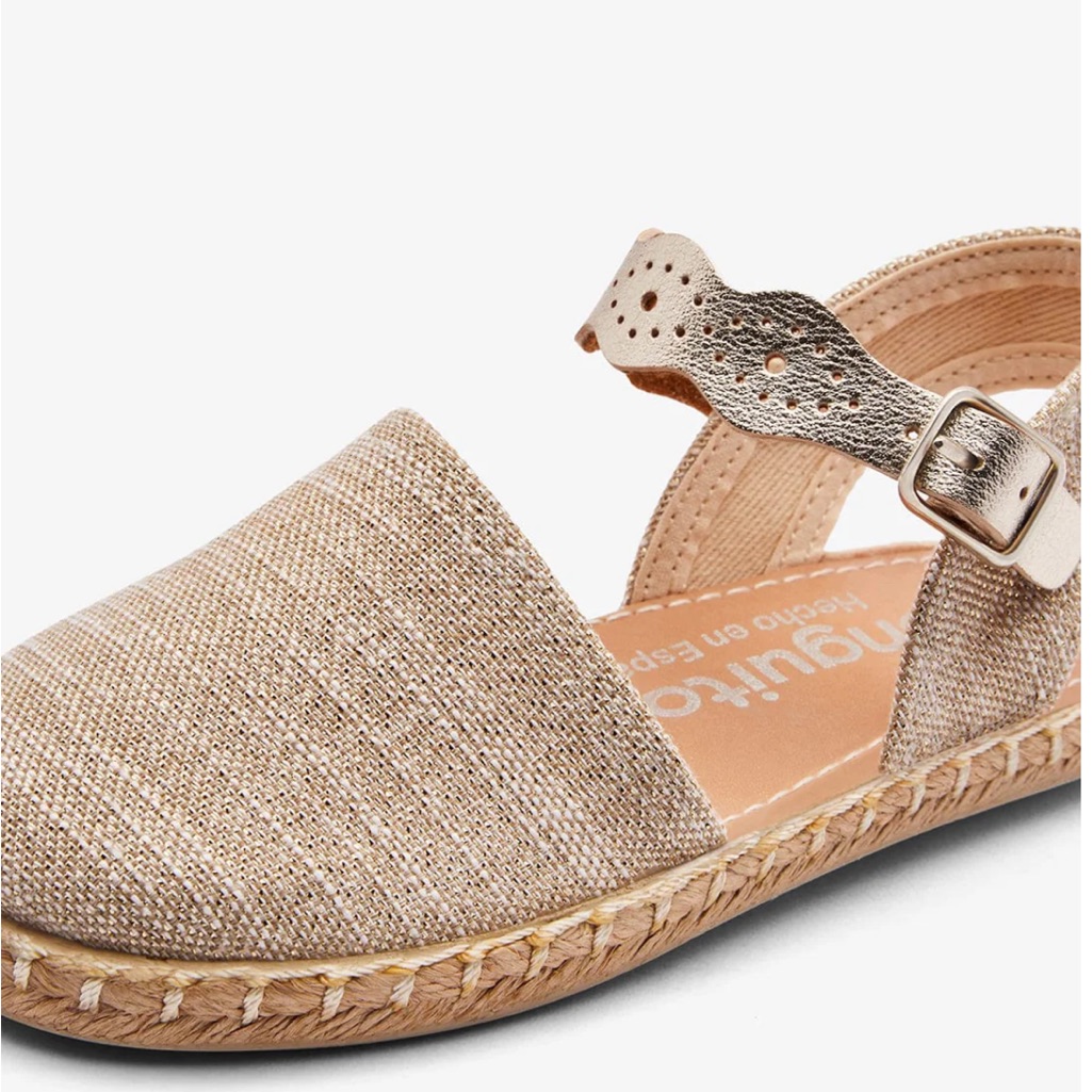 Tan And Silver Espadrille Sandals With Ankle Strap. Made In Spain